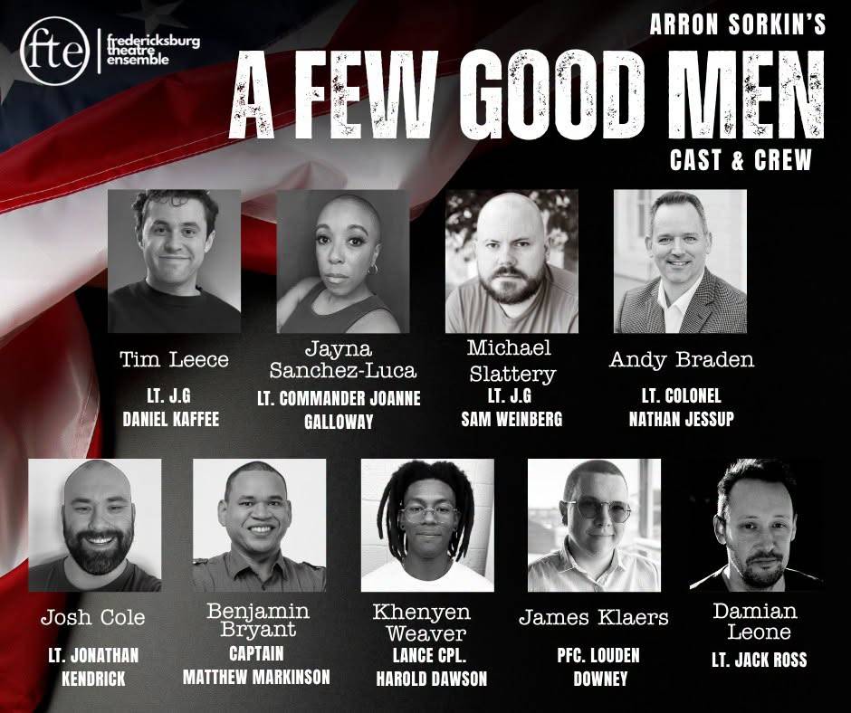 A Few Good Men cast announcement featuring the principal cast and their roles.