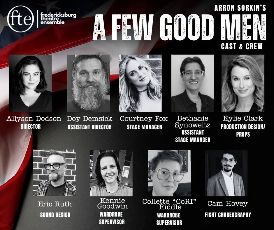 A Few Good Men creative team announcement featuring the director, designers, stage management, and crew.