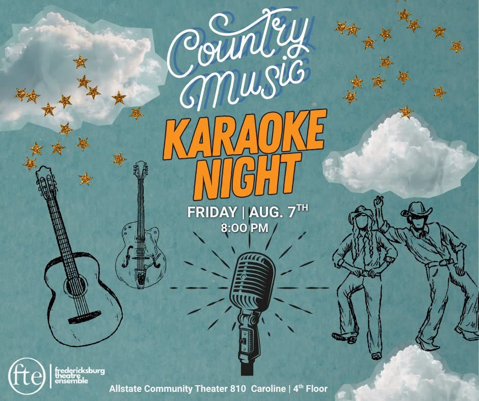 Country Music Karaoke Night poster advertising Friday, August 7 at 8:00 PM at Allstate Community Theater.