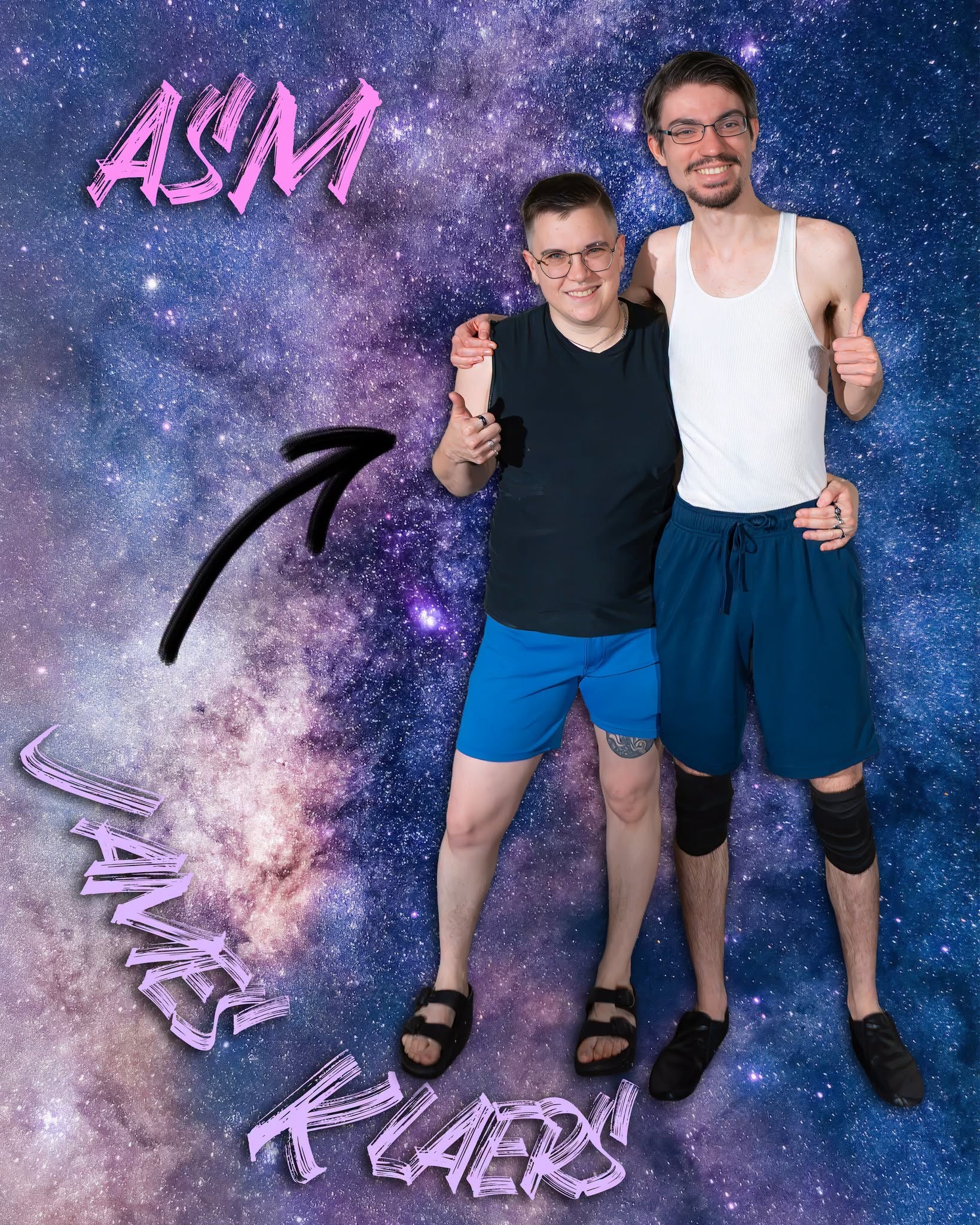 Dance Nation's assistant stage managers pose together against a galaxy backdrop.