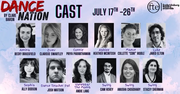 Dance Nation cast headshots with character and performer names, July 17-26.